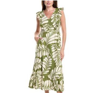 NWT Anne Klein Green Multi Linen Blend Tropical Midi Dress Size 4